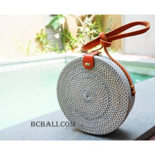 straw synthetic rattan circle bag color grey